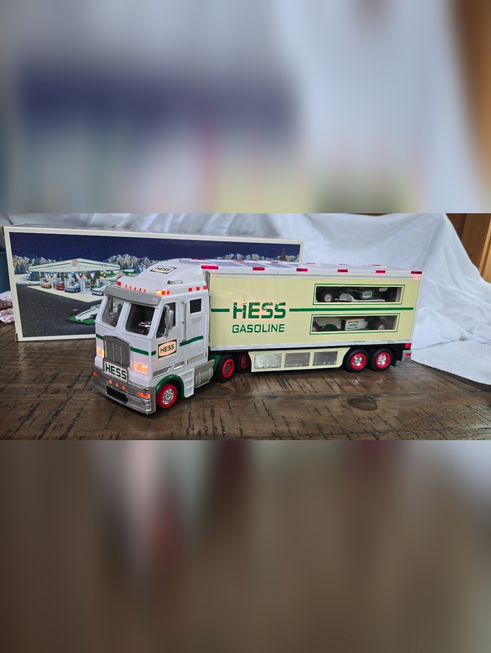 Hess Gasoline 2003 Toy Truck Hauler And Race Cars Working In Original Box